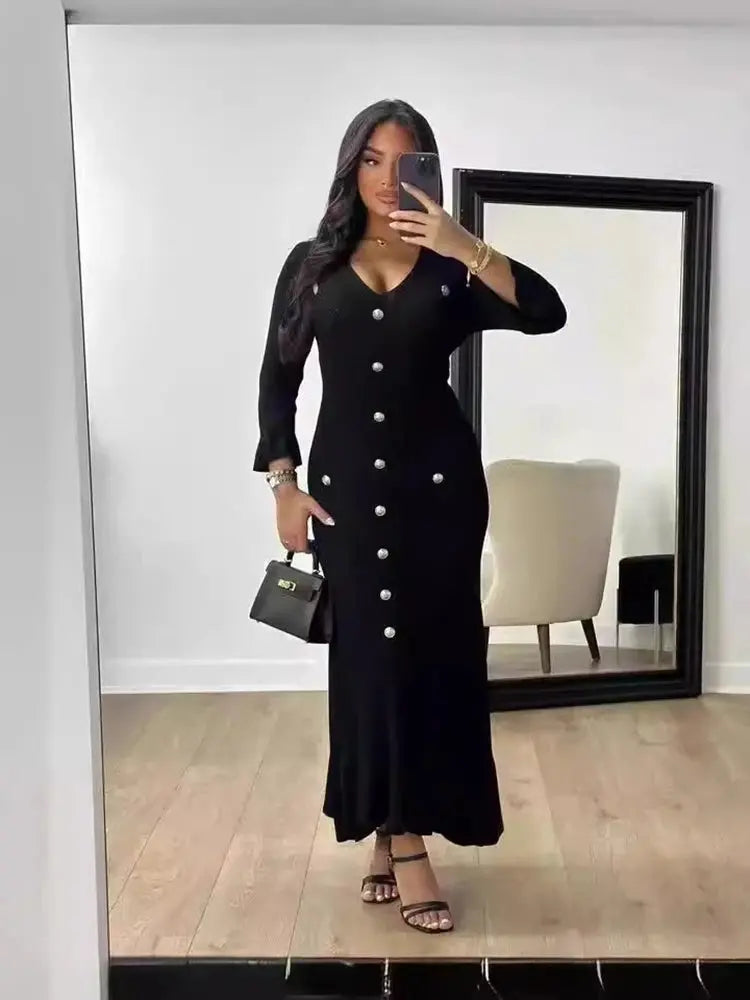 Robe Longue Tricotée Élégante – Style Sophistiqué pour le Bureau ou les Sorties